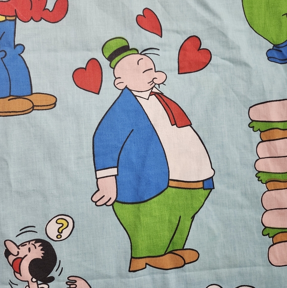 Vintage " Popeye The Sailor Man" Twin Flat Bed Sheet Fabric - Picture 10 of 11
